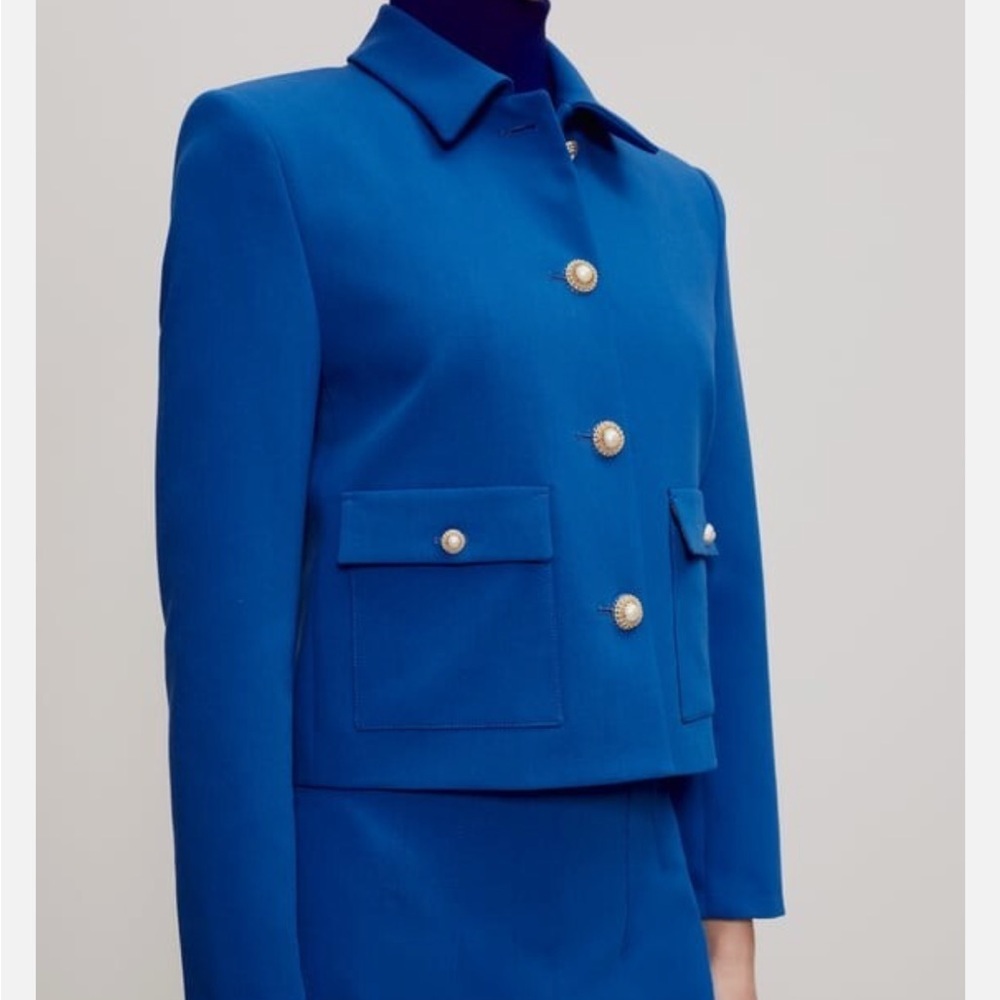 NWT Zara Royal Blue Pearl Button Cropped Blazer!